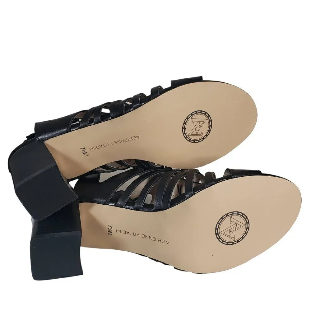 Adrienne Vittadini Black Pense Cage Open Toe Slingback Sandals Sz 7.5M